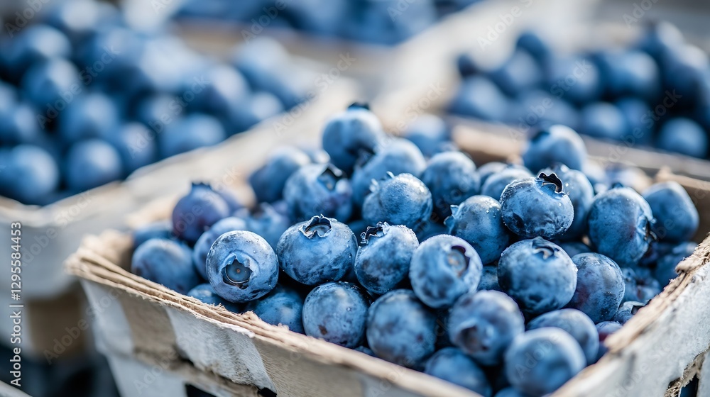Poster fresh blueberries in a rustic basket displaying juicy berries for healthy eating and summer recipes 