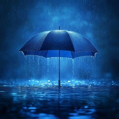 Night rain, umbrella, water, reflection, calm