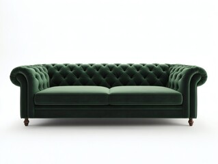 Obraz premium 3D render of a green velvet sofa in a modern living room with a white background 