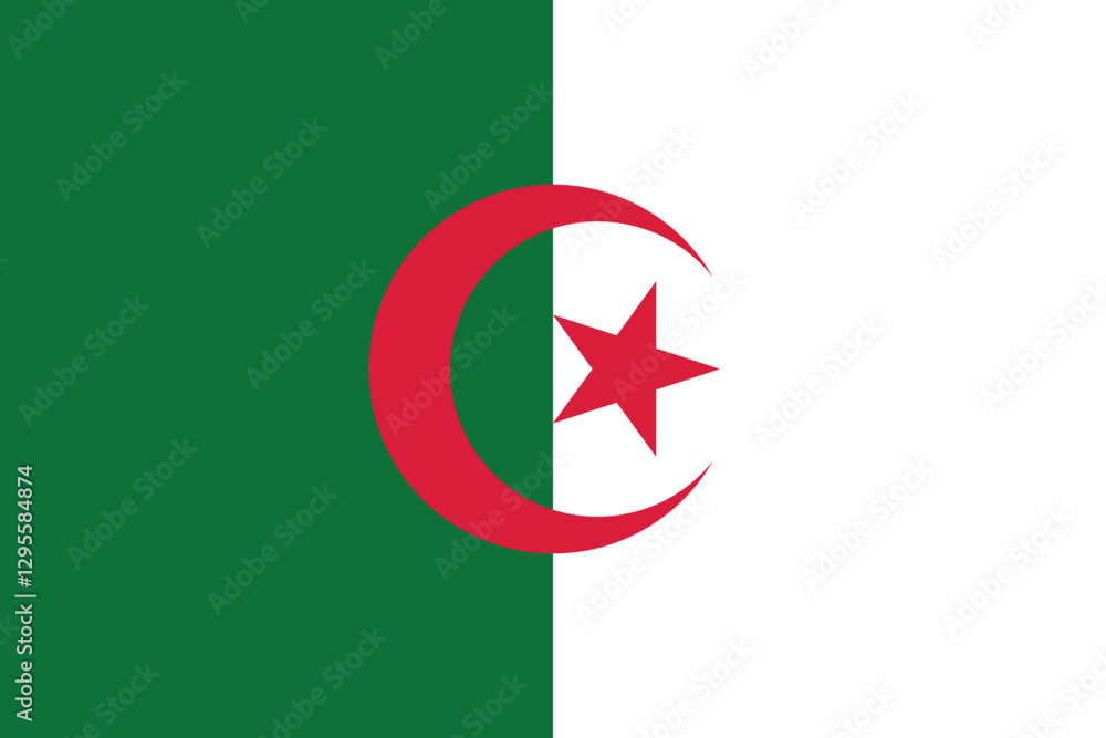 Poster the flag of algeria. flag icon. standard color. standard size. rectangular flag. computer illustrati