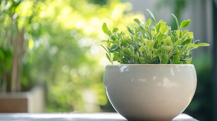 Lush green plant in a modern bowl highlighting indoor gardening and natural decor : Generative AI