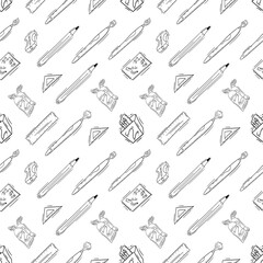artist tool pattern. art supplies seamless pattern. doodle artist kit background