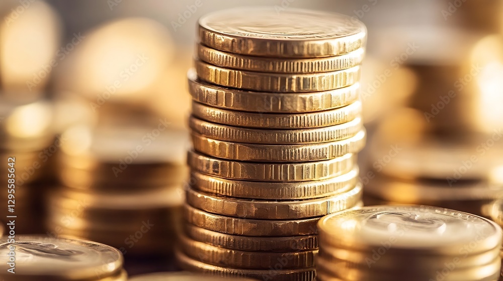 Leinwandbilder closeup view of stacked gold coins creating a shiny and rich texture in a financial context : genera