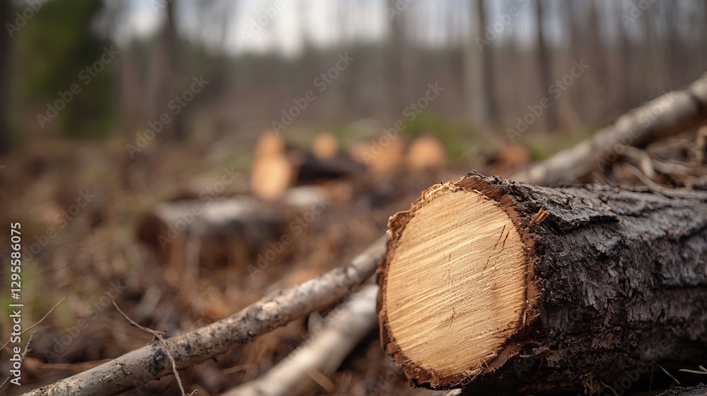 Poster close up view of a cut log on the forest floor highlighting natural texture and grain : generative a
