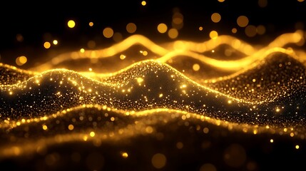 Golden abstract background with sparkling glitter lights and waves