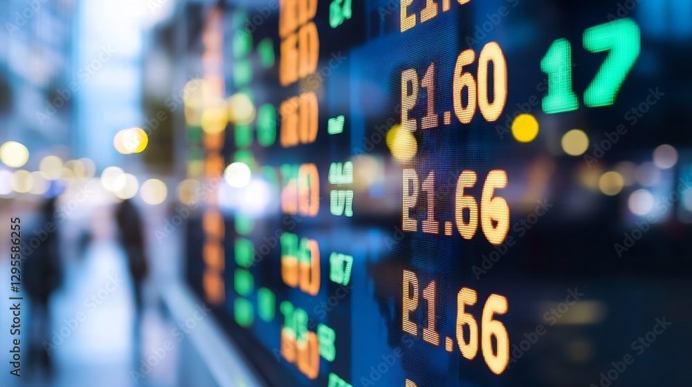 Aufkleber closeup of a digital stock market display highlighting fluctuating prices and trading activity blurr
