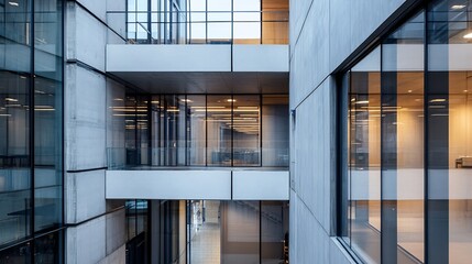 Modern architectural design featuring large glass windows and minimalist aesthetic : Generative AI