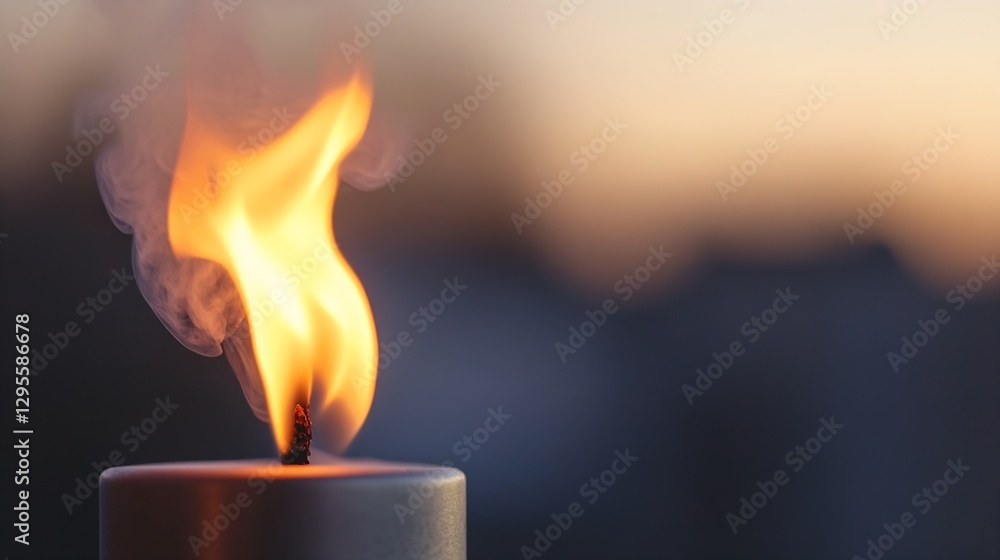 Aufkleber captivating close up of a flickering candle flame against a soft sunset background : generative ai