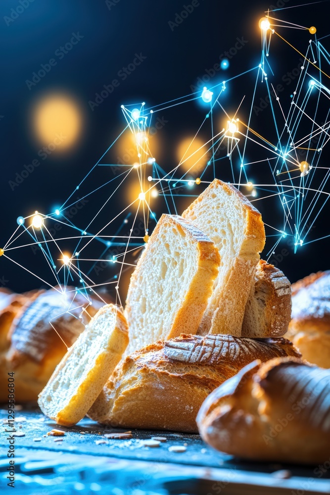 Poster this vibrant image showcases sliced bread with a digitally enhanced background, blending traditional