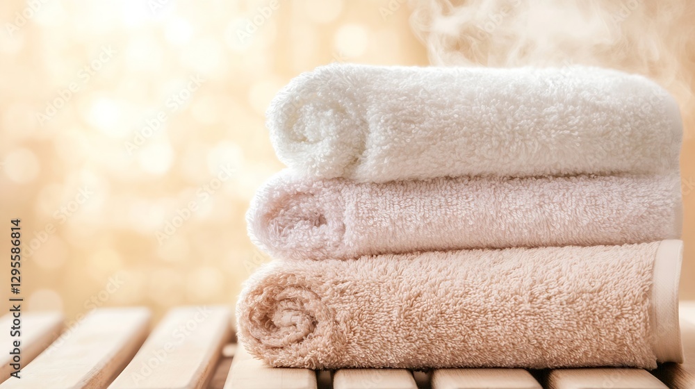 Poster Relaxing Composition of Soft Towels with Light Bokeh Background : Generative AI