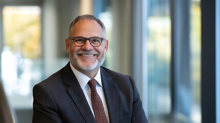 Fototapeta premium Confident Businessman in Formal Attire Smiling in a Professional Office Setting : Generative AI