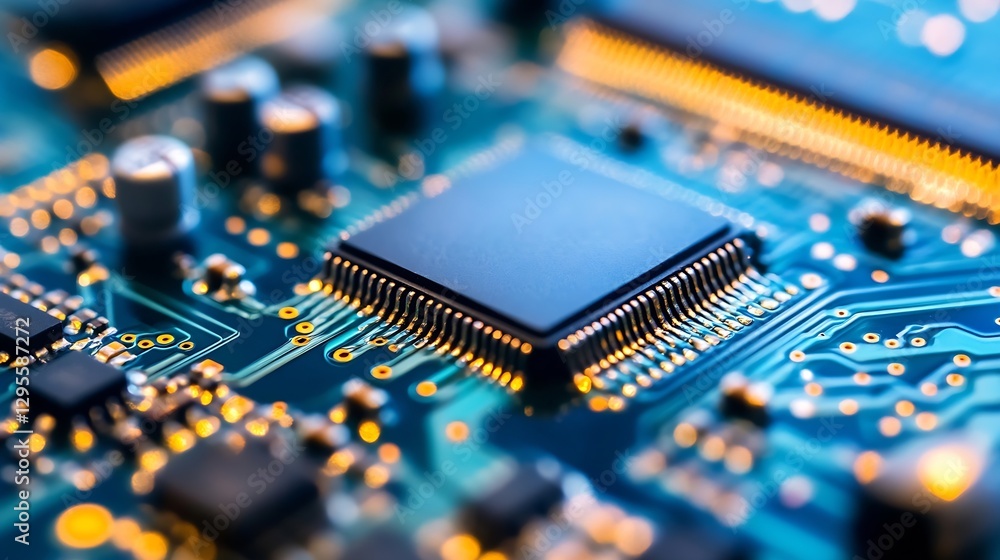 Aufkleber Close-up of a microchip on a circuit board showcasing technology and innovation : Generative AI