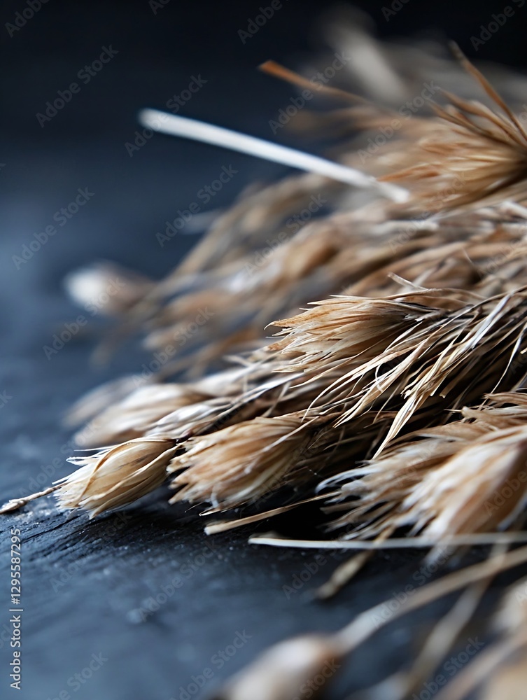 Poster artistic composition of dry grass and straw arranged beautifully against a dark background : generat
