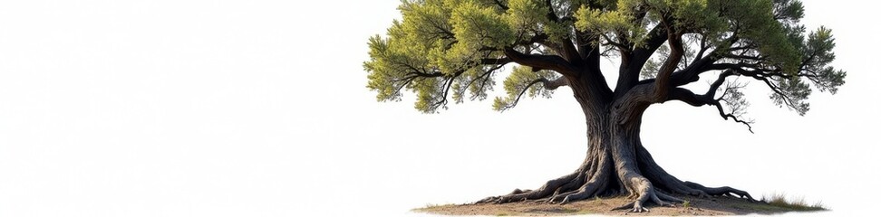 Obraz premium Ancient gnarled oak, decaying bark, stark white , design, macro