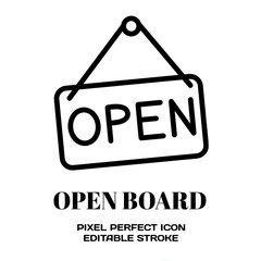 Open Board symbol, featuring an editable stroke outline icon isolated on white background flat vector illustration. Pixel perfect