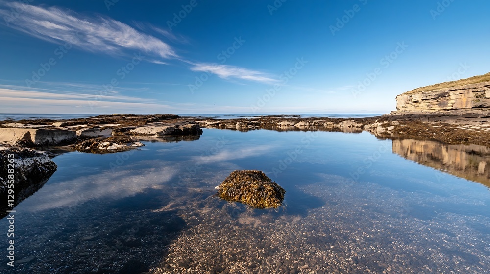 Aufkleber serene ocean view with large rocks and clear blue waters under bright sky and clouds : generative ai