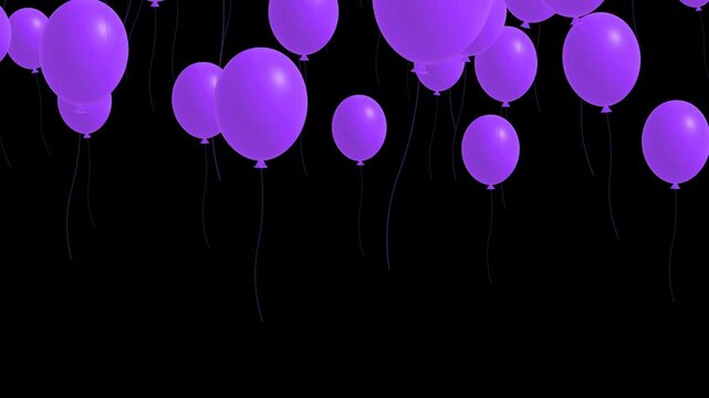 3D purple balloons floating up on transparent screen. alpha channel included.