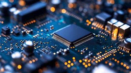 Obraz premium High Resolution Image of a Microprocessor with Sparkling Lights and Circuit Design : Generative AI
