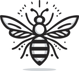 Stylized illustration of a bee with intricate wing patterns and circular body design