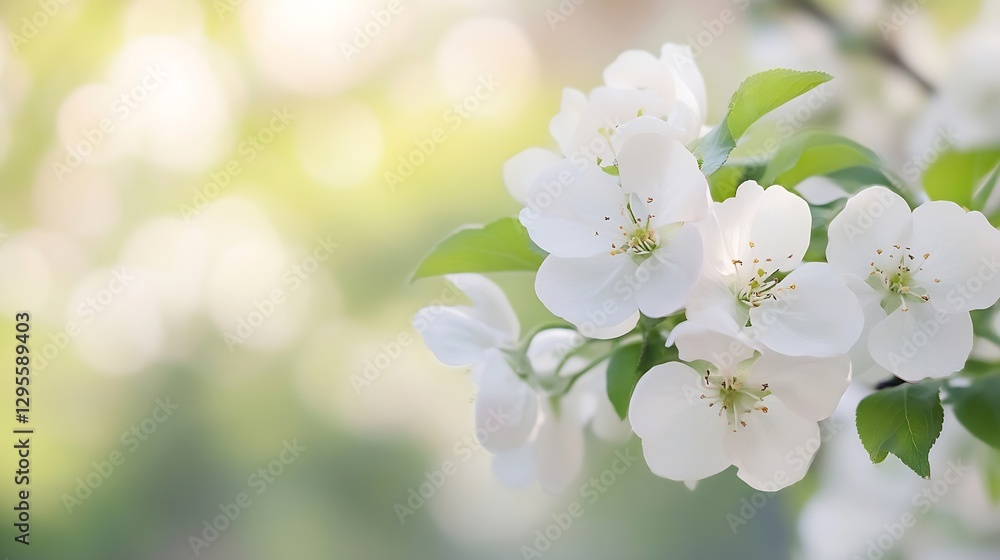 Poster delicate white blossoms on a branch with soft focus background in spring garden : generative ai