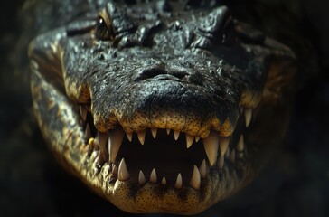 Obraz premium Close-Up of a Fierce and Intimidating Alligator with Sharp Teeth, Glistening Scales, and Intense Eyes Captured in Natural Habitat