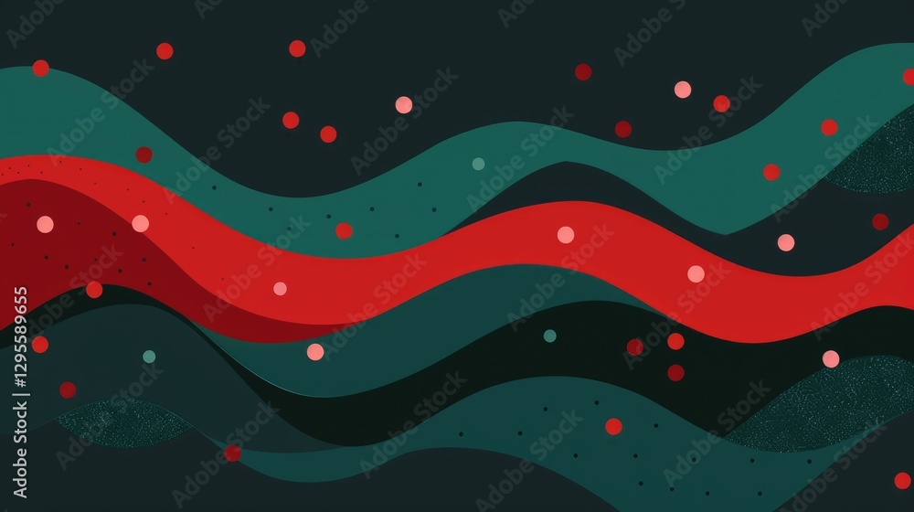 Poster abstract red and green flowing waves on a dark background. digital artwork for design and print. flu