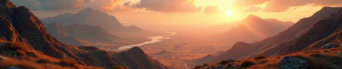 Fototapeta premium Ancient landscape with superimposed continents, fossils, Gondwana, mountains