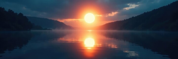 Fototapeta premium an orb of light rising from the depths of a serene lake, calm, illumination