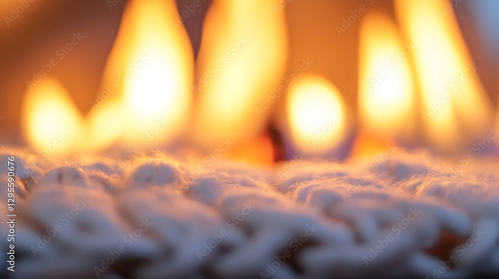 Aufkleber cozy warm flames flickering above soft woolen blanket in a calm atmosphere : generative ai