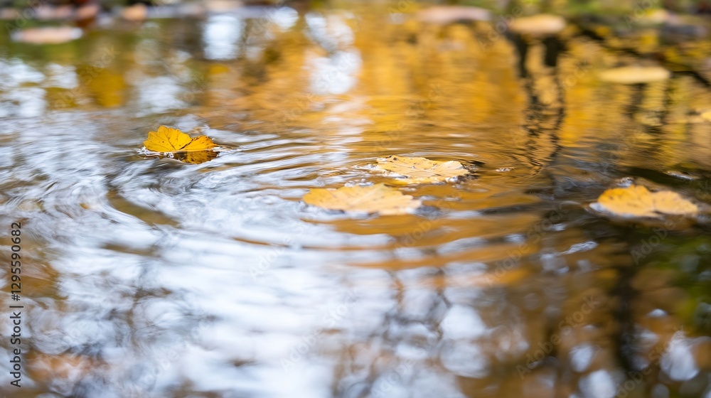 Poster rippling water with colorful autumn leaves floating on surface : generative ai