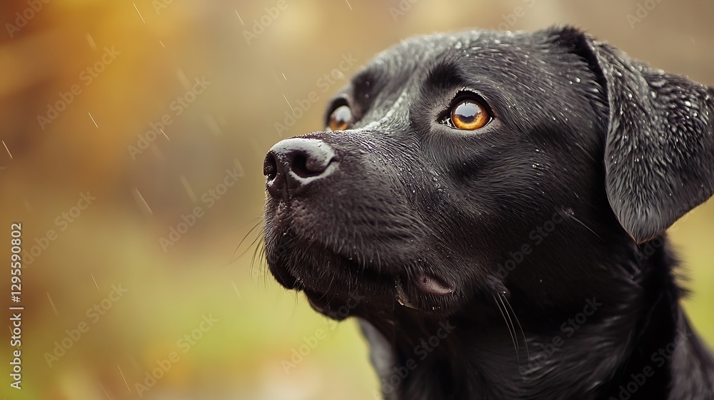 Poster close up of black labrador dog with water droplets captured in soft light : generative ai
