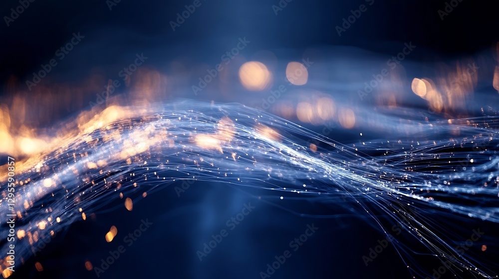 Aufkleber Abstract Flowing Light Waves with Sparks and Soft Focus Creating a Dreamlike Scene : Generative AI