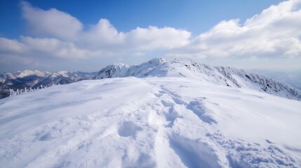 Stunning Landscape of a Snowy Mountain Peak Under Clear Blue Sky : Generative AI
