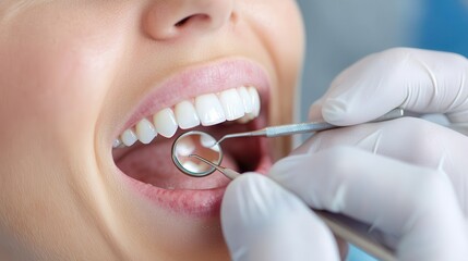 Oral care gum protection essential. Dental checkup with a patient smiling during examination.