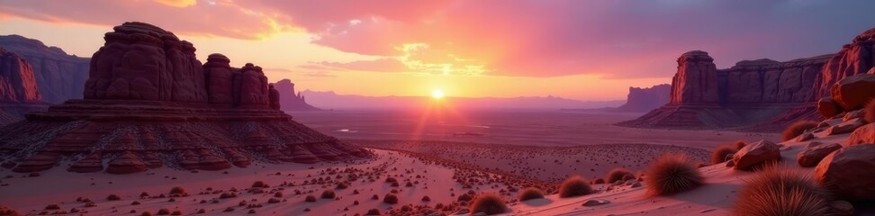 Desert landscape at dusk with rocky outcrops and subtle texture, natural, wilderness