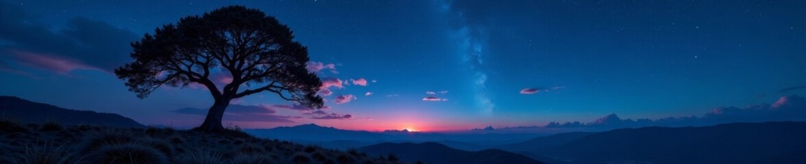 Fototapeta premium Jagged branches of lone tree, night sky backdrop, night, moon