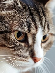 Close Up Photography of a Tabby Cat Emphasizing Its Beautiful Eyes and Whiskers : Generative AI