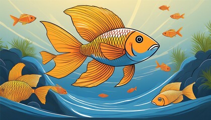Naklejka premium swimming fish illustration. Generated image