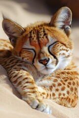 Obraz premium A cat sleeping in the sand with its eyes closed