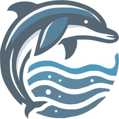 Obraz premium Stylized dolphin logo with waves, symbolizing ocean life and marine conservation