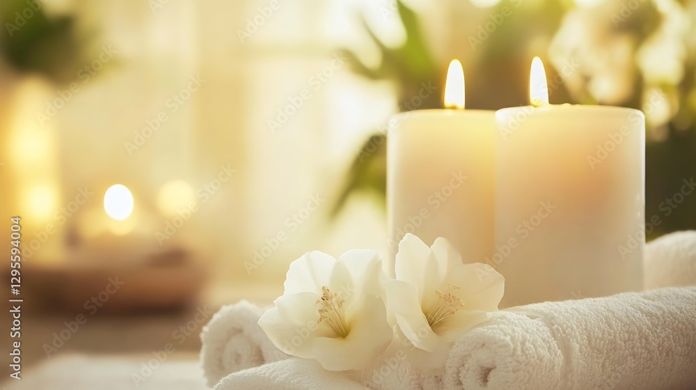 Aufkleber elegant candles with flowers and towels in a serene and calming spa ambiance setting : generative ai
