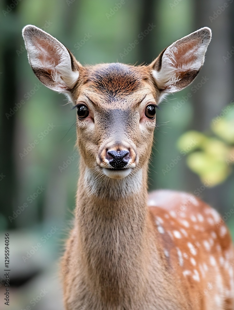 Poster close up of a young deer showcasing its beautiful features in a natural background : generative ai