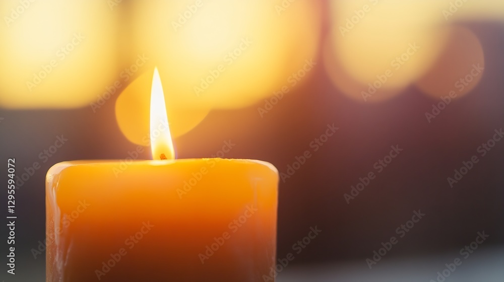 Leinwandbilder glowing orange candle flame with a beautiful sunset background creating a warm and inviting atmosphe