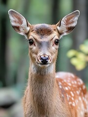 Close up of a young deer showcasing its beautiful features in a natural background : Generative AI