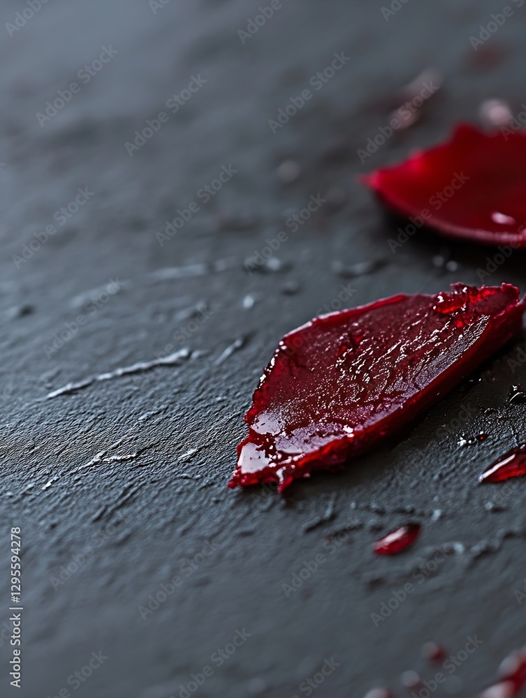 Aufkleber closeup of melting red wax dripping on a black surface with an artistic touch : generative ai
