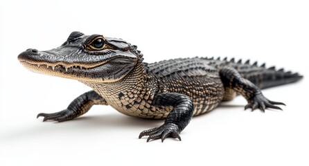 Close-Up of a Realistic Alligator or Crocodile Model Displayed on a White Background, Showcasing Its Detailed Skin Texture and Features