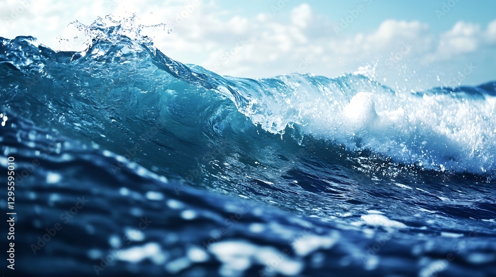 Poster powerful ocean waves crashing in bright sunlight under a vast blue sky during the daytime : generati