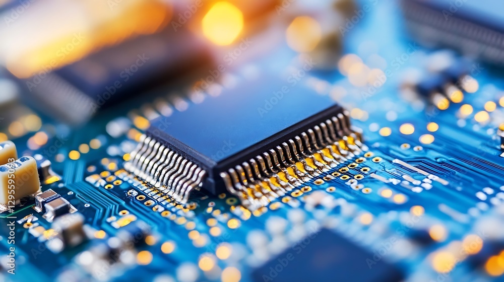 Aufkleber Close Up of High-Tech Microprocessor on a Circuit Board : Generative AI