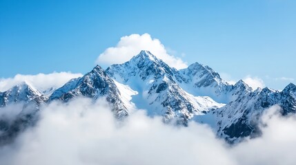 Majestic Snowy Mountain Peaks Under a Clear Blue Sky : Generative AI
