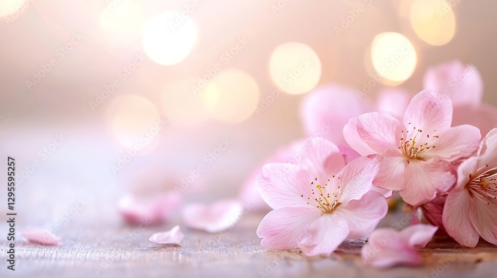 Poster beautiful cherry blossom petals creating dreamy background with bokeh lights : generative ai